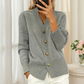 Women's V-Neck Heart Button Knit Cardigan
