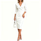 Must-Have🔥👔 Tailored V-Neck Blazer Midi Dress – Flattering A-Line Cut & Easy Pairing with Heels or Flats