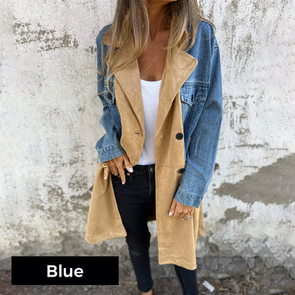 Bestseller🏆🧥 Denim Spliced Trench Coat – Timeless Silhouette & Effortless Style for Every Occasion