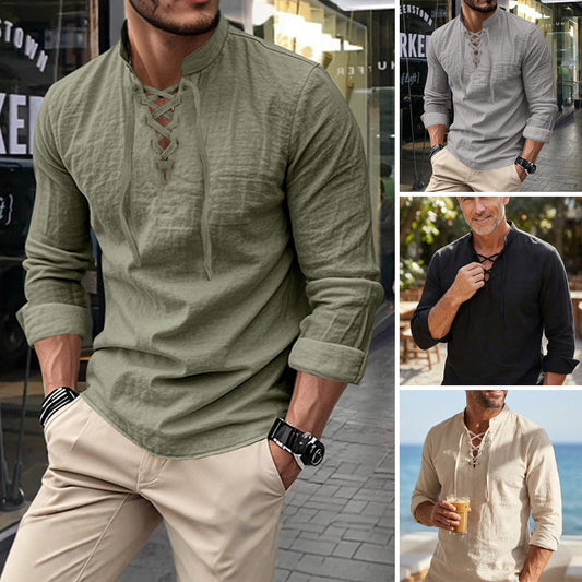 Bestseller🏆👔 Stand Collar Lace-Up Shirt – Timeless Silhouette & All-Day Comfort for Every Occasion
