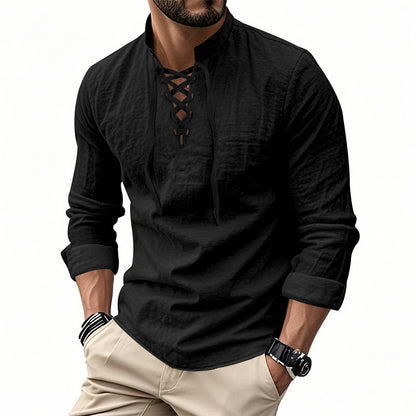 Bestseller🏆👔 Stand Collar Lace-Up Shirt – Timeless Silhouette & All-Day Comfort for Every Occasion