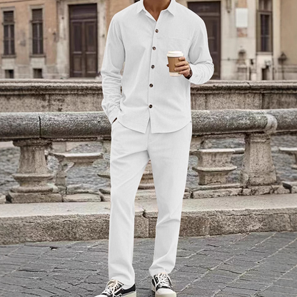 Men's Textured Long Sleeve Shirt & Pants Set