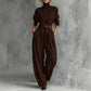 ✨ Effortless Elegance | Women's Turtleneck Top & Belted High-Waist Pants 2-Piece Set