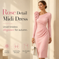 Women's Ruched Midi Dress with 3D Rose Details