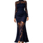 ⭐Trending Now⭐👗 High-Neck Lace Maxi Dress – Sheer Floral Lace & Sculpted Fit for Effortless Evening Elegance