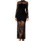 ⭐Trending Now⭐👗 High-Neck Lace Maxi Dress – Sheer Floral Lace & Sculpted Fit for Effortless Evening Elegance