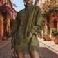 Casual Turtleneck Pocket Dress with Tassel Hem