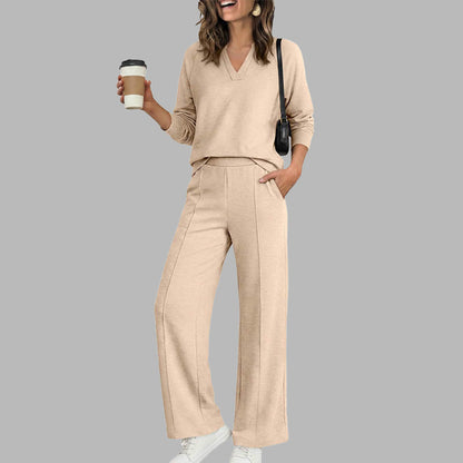 👚🌸 Bestseller – Women's Casual V-Neck Top & Wide-Leg Pants