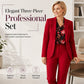 ✨ Executive Elegance | Women's Tailored Blazer, Floral Top & Trousers 3-Piece Suit Set