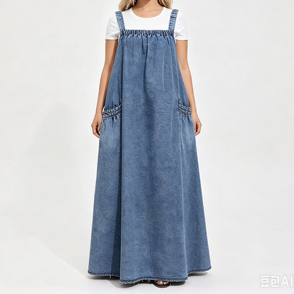 👗 Relaxed Denim, Freedom to Move | Women's Oversized Suspender Maxi Dress