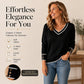 🧶 Contrast Trim, Flattering V-Neck | Women's Elegant Knit Top