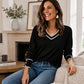 🧶 Contrast Trim, Flattering V-Neck | Women's Elegant Knit Top