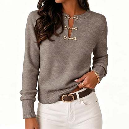 ✨ Jewelry-Inspired Buckles, Elegant Cutout | Women's Ribbed Knit Top