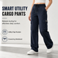 Women's Relaxed Fit Straight Leg Cargo Pants with Elastic Drawstring Waist and Side Utility Pockets