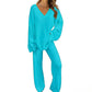 Women's Knit V-Neck Sweater & Wide-Leg Pants Set