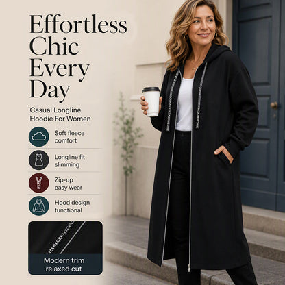 Women's Casual Longline Zip-Up Hooded Jacket ⚡