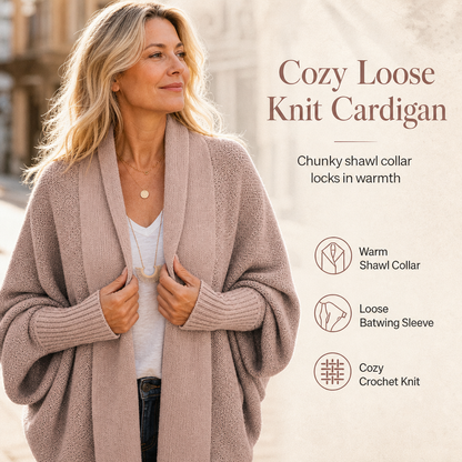 ⏰ Seasonal changeover sale: 50% off – quality at half the price! ✨Women's Loose Batwing Sleeve Knit Cardigan Open Front Shawl for Autumn and Winter