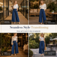 High Waisted Wide Leg Stretch Denim Jeans with Decorative Buttons