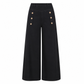 High Waisted Wide Leg Stretch Denim Jeans with Decorative Buttons