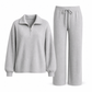 Women's Knitted Half-Zip Mock Neck Pullover & Wide-Leg Pants 2-Piece Set, Thick Ribbed Knit Matching Outfit For Winter Warmth