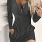 💖Black Friday Mega Deal – 50% off!💖 Womens Autumn Winter Solid Color Long Sleeve Slim Fit Bodycon Button Dress