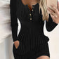 💖Black Friday Mega Deal – 50% off!💖 Womens Autumn Winter Solid Color Long Sleeve Slim Fit Bodycon Button Dress