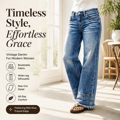 Women's Vintage Wide-Leg Jeans with Raw Hem