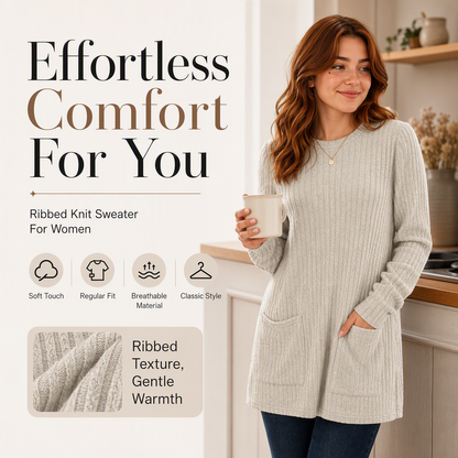 Women's Cozy Mid-Length Ribbed Knit Top