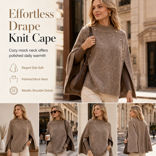 💖Black Friday Mega Deal – 50% off!💖 ☕️ Women's Buttoned Knit Cape Poncho Sweater
