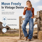 👖Women's Stretchy Denim Overalls Wide Leg Jumpsuit with Adjustable Straps