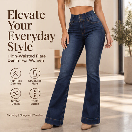 Women's Elastic High-Waist Flare Jeans