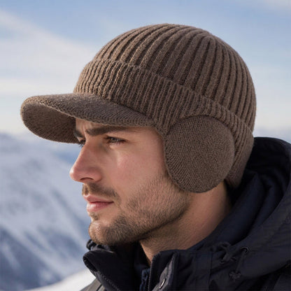 🧢 Cozy Ear Coverage, Structured Brim Detail | Men's Winter Knit Beanie Hat with Brim & Ear Flaps