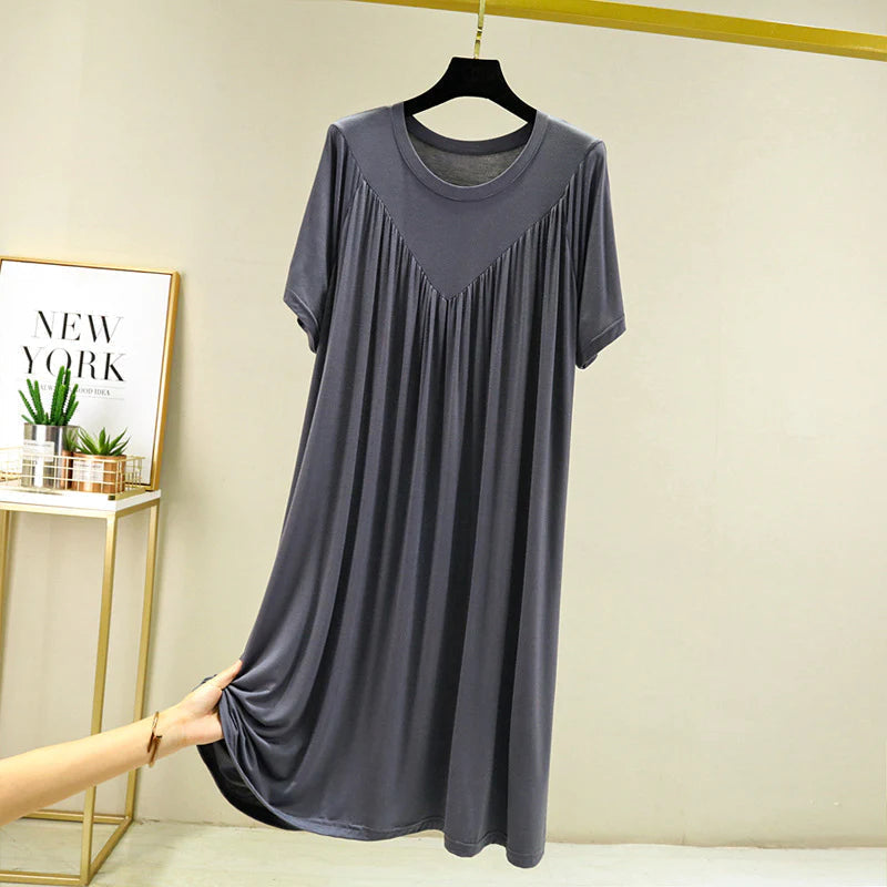 (LAST DAY 50% OFF) Super Soft Comfortable Short Sleeve Loose Pajama Dress-14