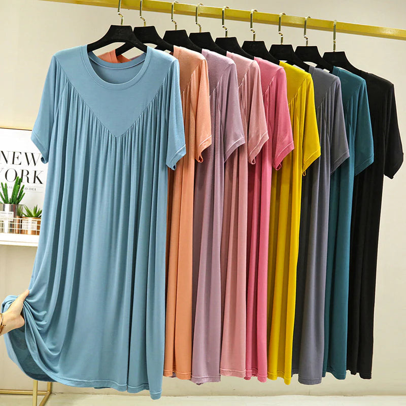 (LAST DAY 50% OFF) Super Soft Comfortable Short Sleeve Loose Pajama Dress-7